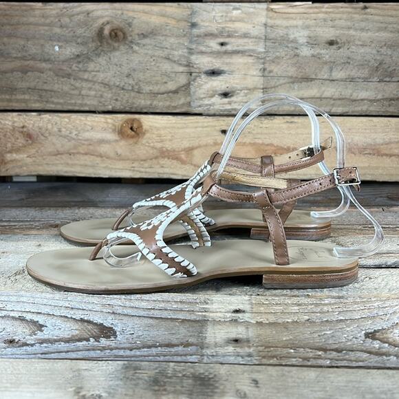 Jack Rogers Alana Maci Flat Sandals - Tan/White - 9.5 - Picture 1 of 8